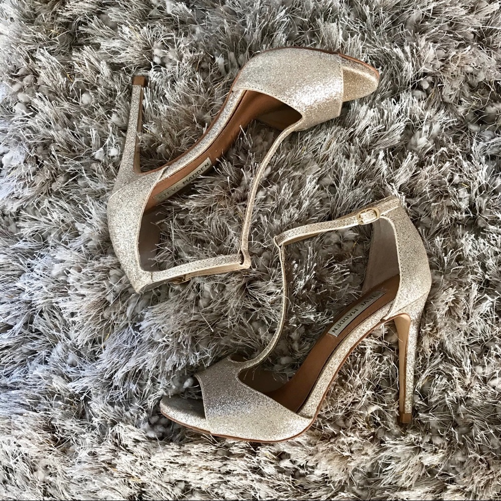 Gold Glitter Steve Madden T-Strap Heeled Sandals